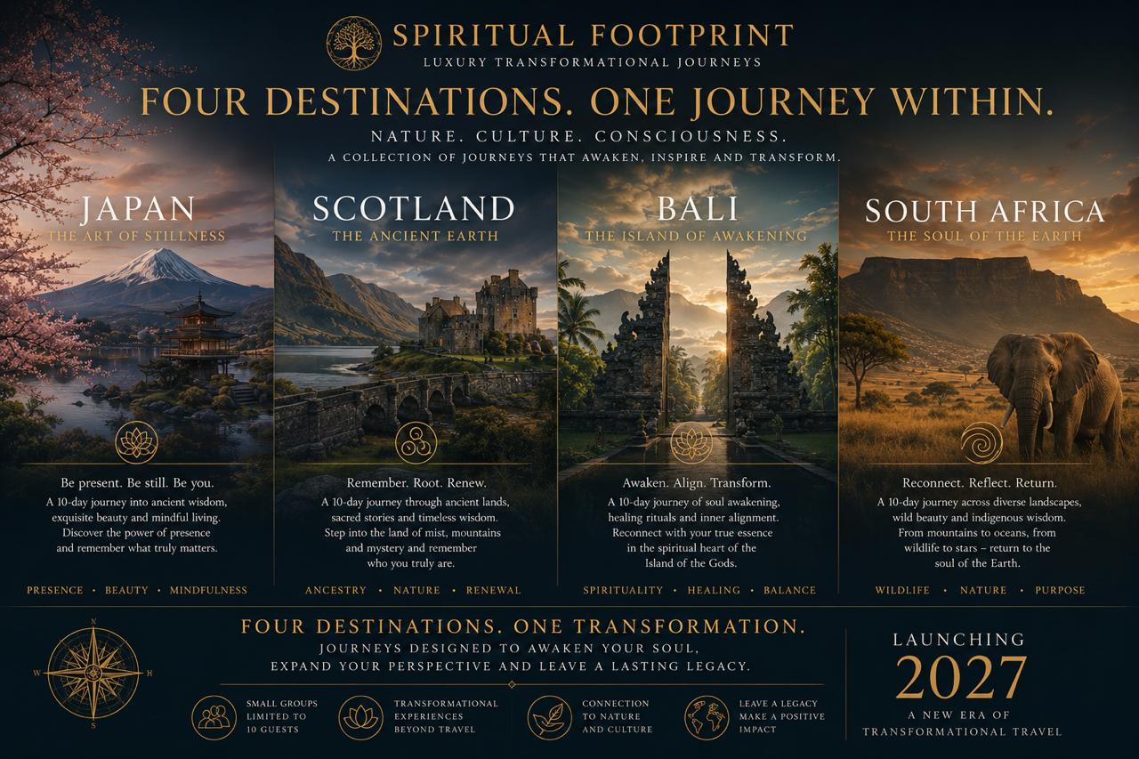 Spiritual Footprint poster: four destinations, one journey within, 2027
