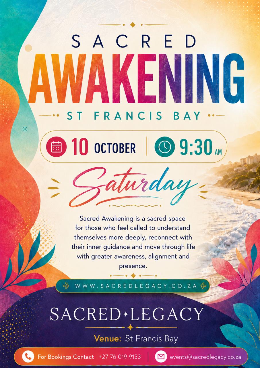 Sacred Awakening event poster, St Francis Bay, Saturday 10 October